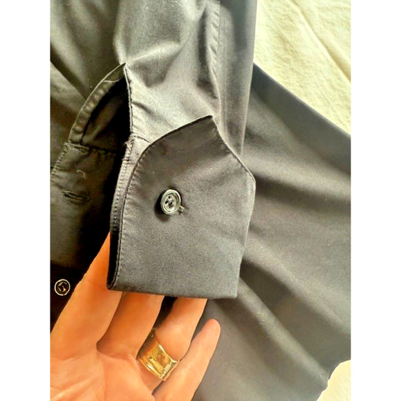 INC Black Long Sleeve Fitted Stretch Button Up Shirt French Cuffs Blouse sz 10 - Picture 5 of 8